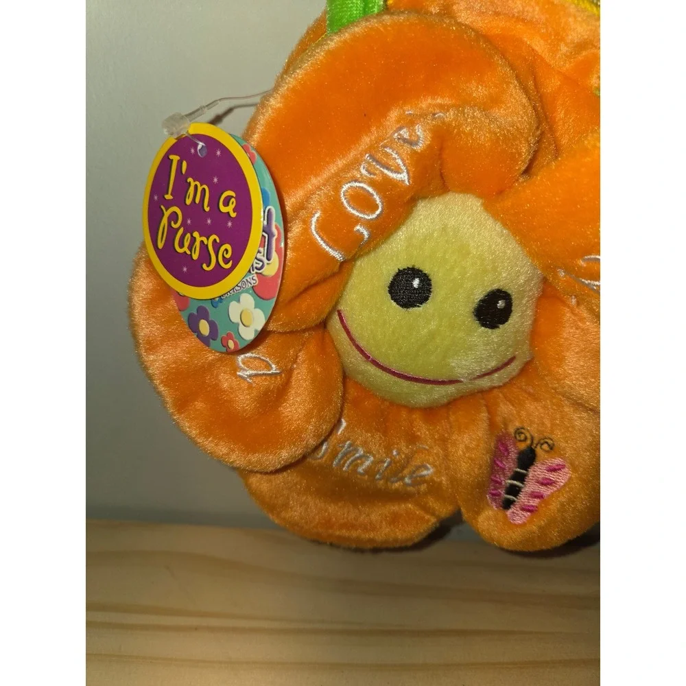 Dicksons Plush Flower Purse Orange Yellow Smile Love Butterfly Novelty Bag NWT